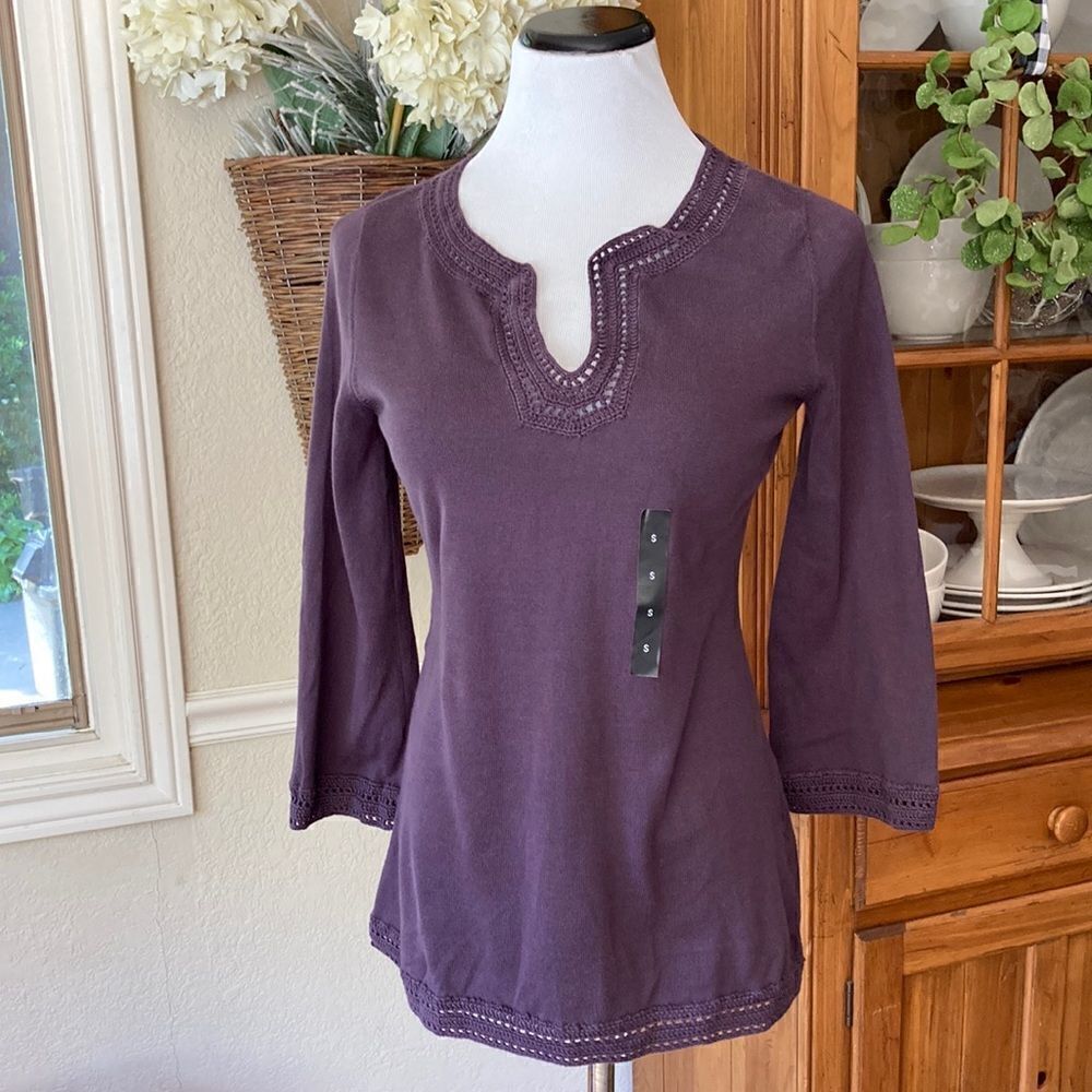 New Banana Republic Pullover Three Quarter Sleeve Embroidered Top Size S